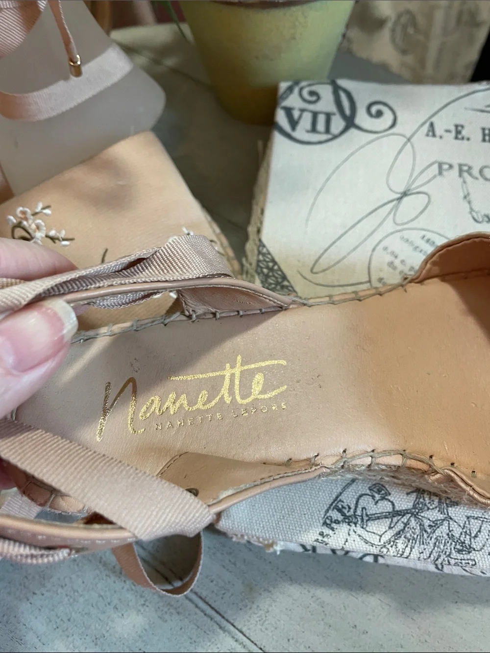 Nanette Lepore Blush Pink Embroidered Espadrille Lace-Up Flats